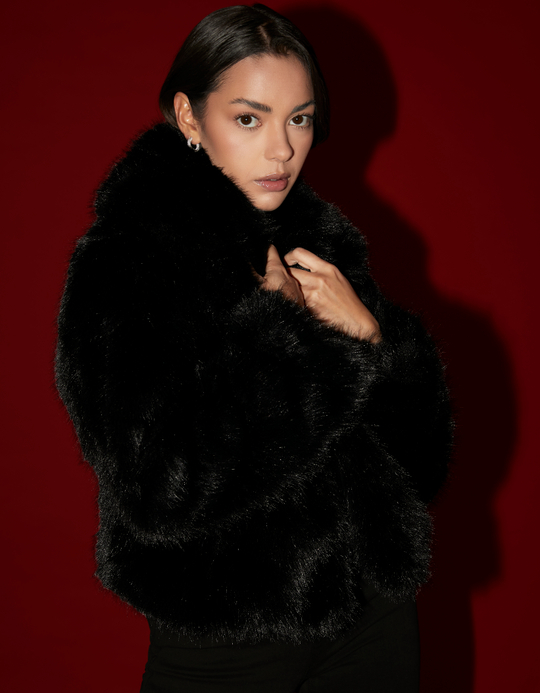 TALLY WEiJL, Veste Noire en Fausse Fourrure for Women