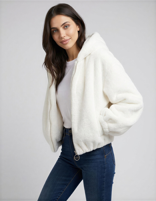 TALLY WEiJL, White Faux Fur Jacket for Women