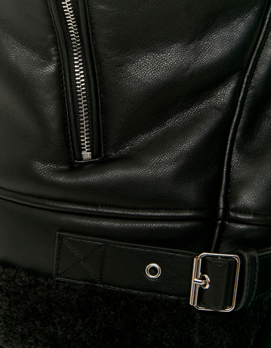 TALLY WEiJL, Black Faux Leather Jackt with Faux Fur for Women