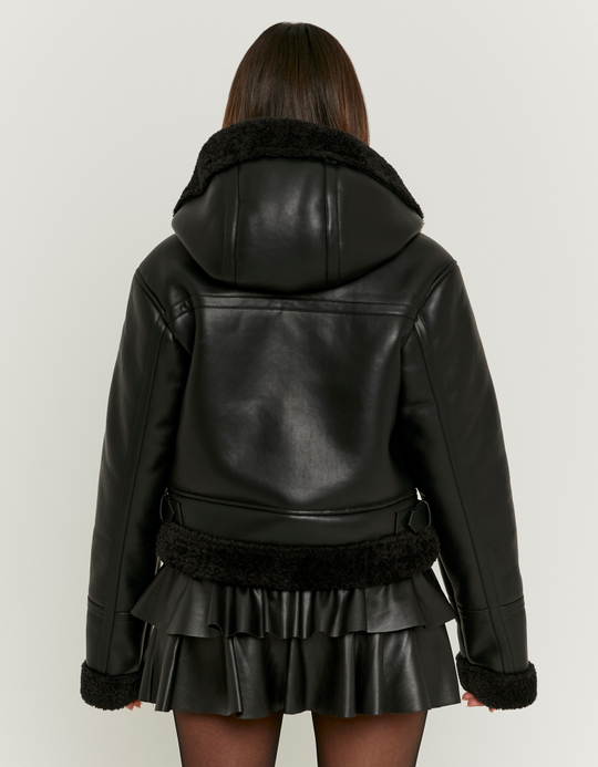 TALLY WEiJL, Black Faux Leather Jackt with Faux Fur for Women