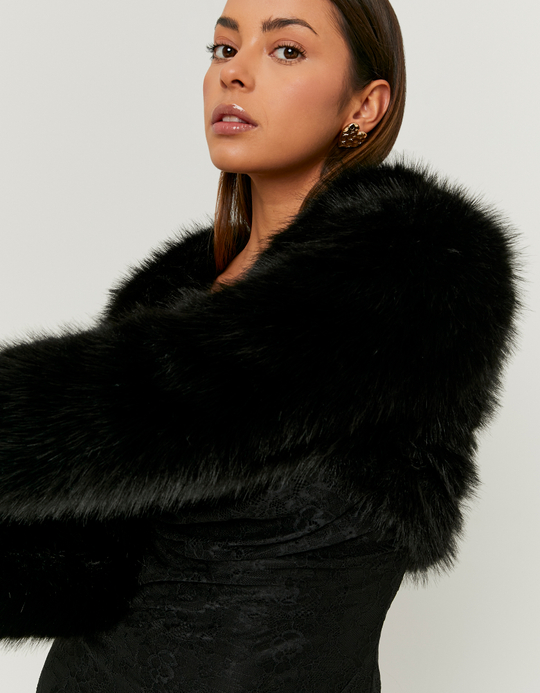 TALLY WEiJL, Black Cropped Faux Fur Jacket for Women