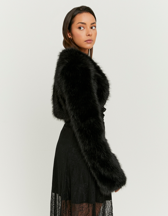 TALLY WEiJL, Black Cropped Faux Fur Jacket for Women