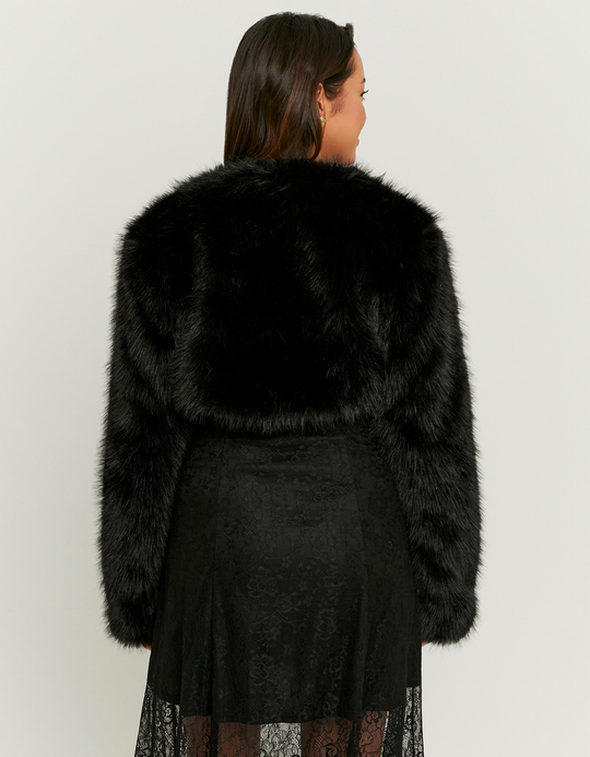 TALLY WEiJL, Black Cropped Faux Fur Jacket for Women