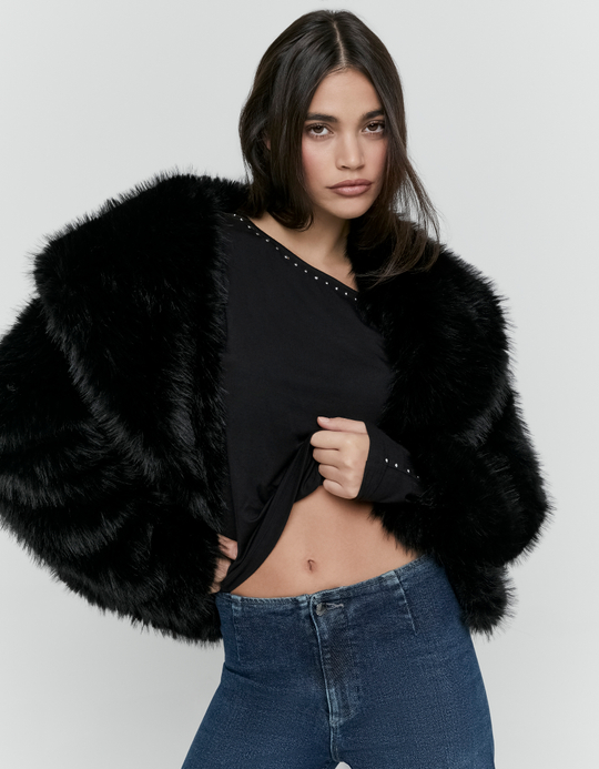 TALLY WEiJL, Schwarze Kunstfelljacke for Women