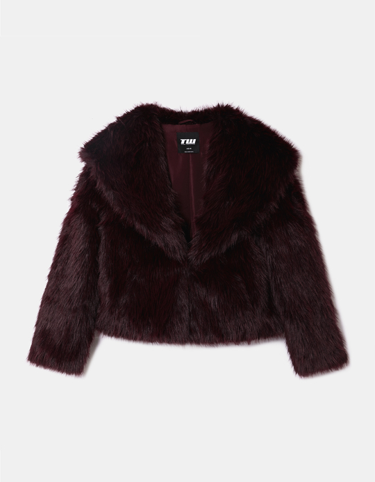 TALLY WEiJL, Bordeauxrote Kunstfelljacke mit V-Ausschnitt for Women