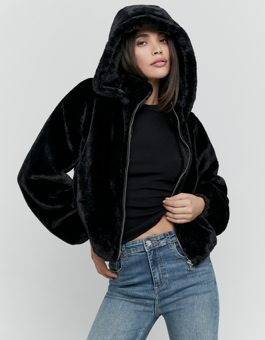 TALLY WEiJL, Giacca Nera in Pelliccia Sintetica for Women