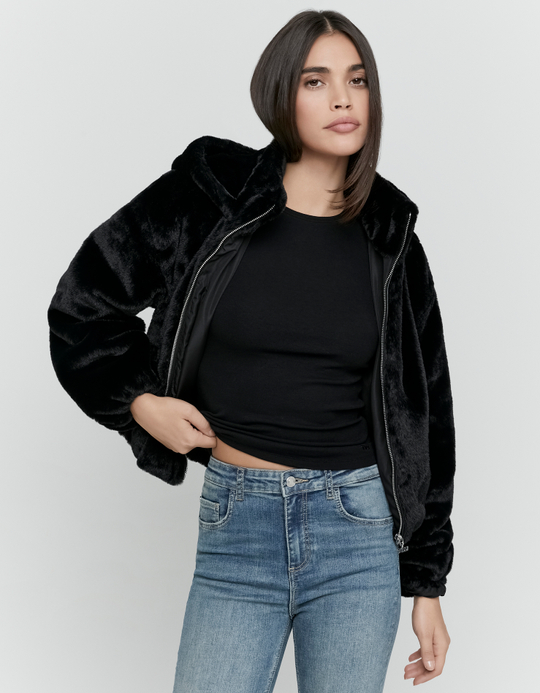 TALLY WEiJL, Giacca Nera in Pelliccia Sintetica for Women