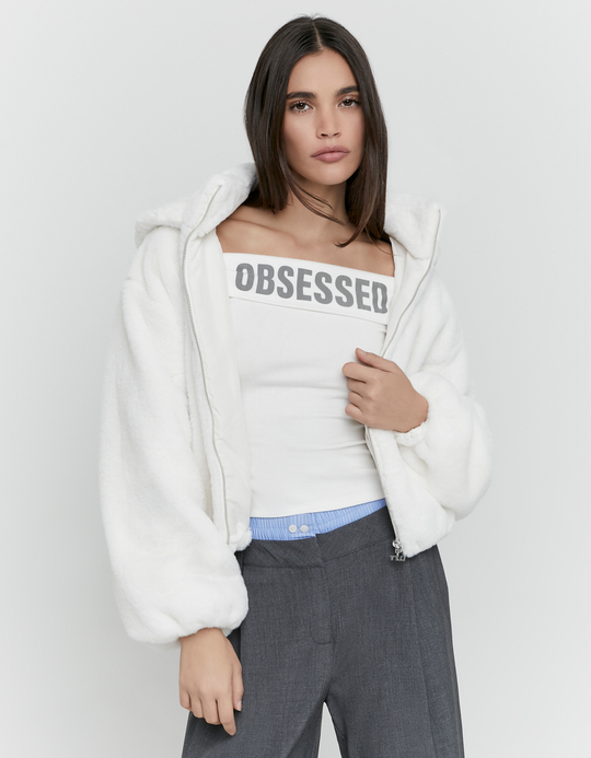 TALLY WEiJL, White Faux Fur Jacket for Women
