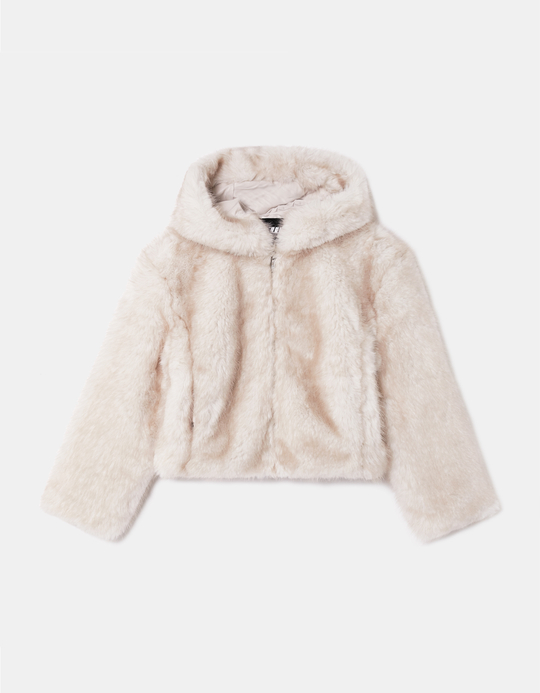 TALLY WEiJL, Giacca Bianca in Pelliccia Sintetica con Zip e Cappuccio for Women