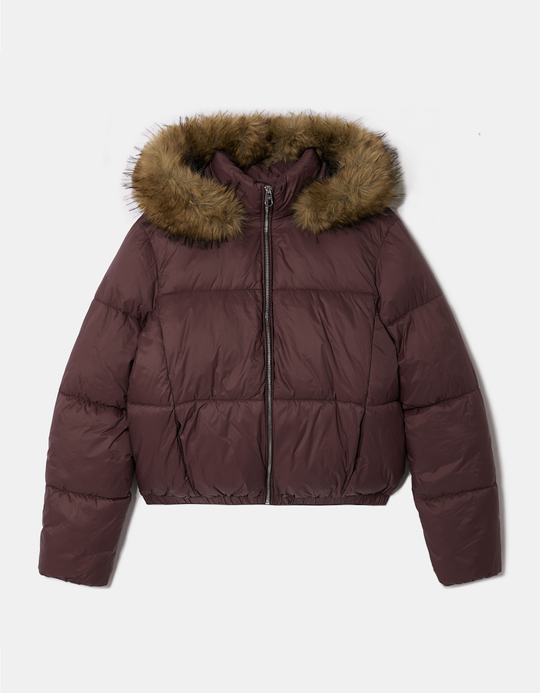 TALLY WEiJL, Giacca Bomber Viola con Cappuccio e Pelliccia Sintetica for Women