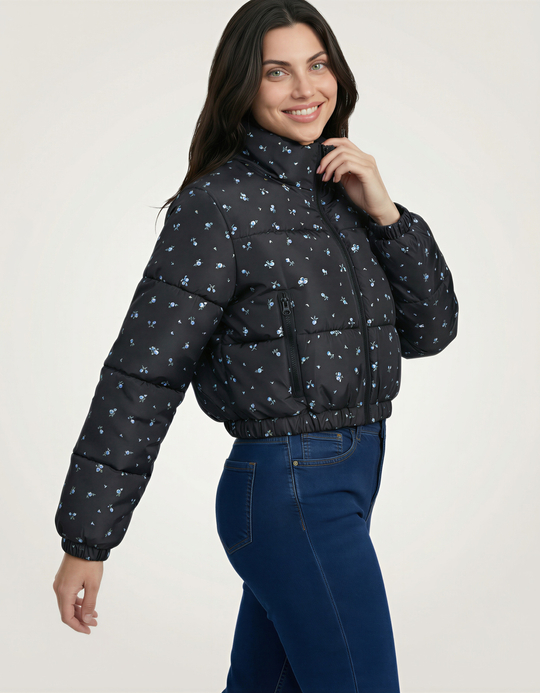 TALLY WEiJL, Piumino Nero con Stampa Micro Fiori for Women