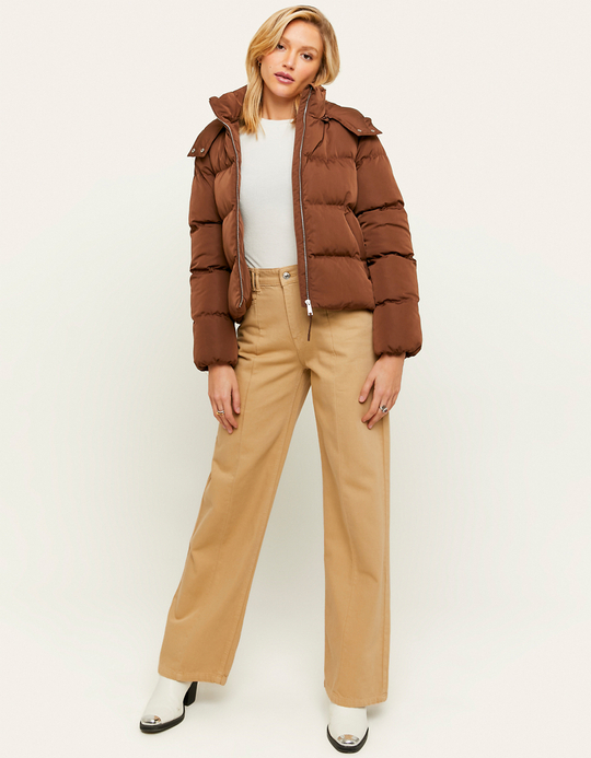 TALLY WEiJL, Giacca Imbottita Con Cappuccio Marrone for Women