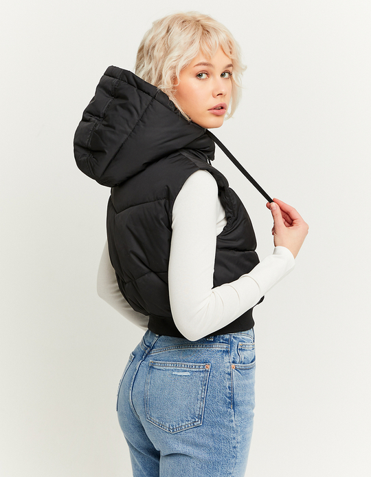 TALLY WEiJL, Doudoune Courte Sans Manches Noire avec Capuche Amovible for Women