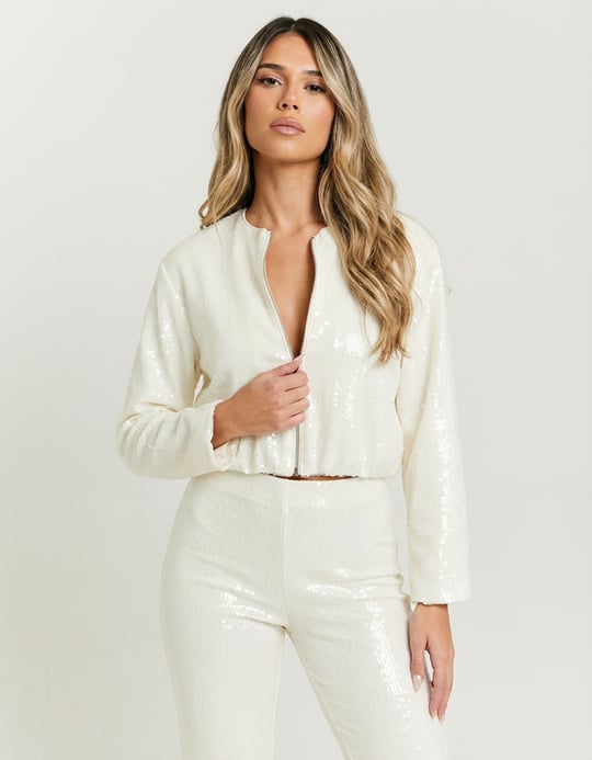 TALLY WEiJL, Weisse Pailletten Bomberjacke for Women
