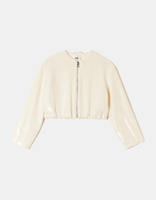 TALLY WEiJL, Weisse Pailletten Bomberjacke for Women