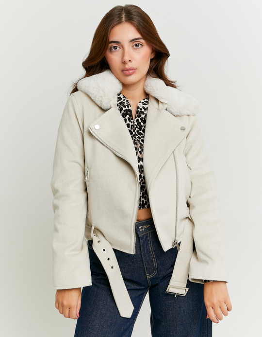 TALLY WEiJL, Suede Biker with Fake Fur Collar for Women