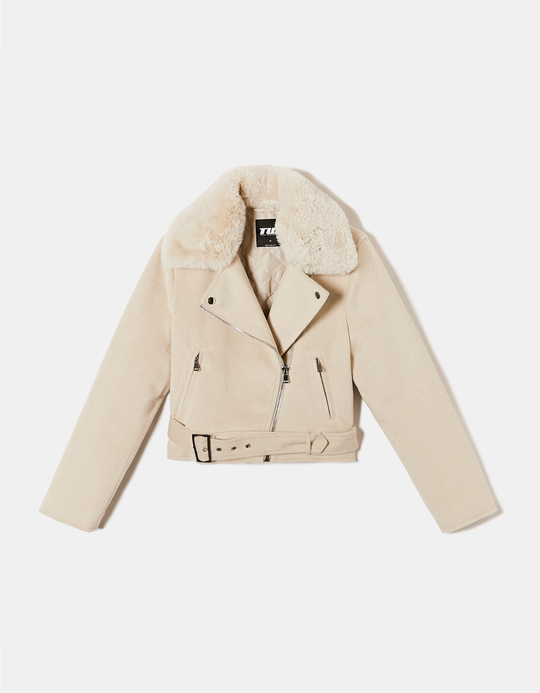 TALLY WEiJL, Suede Biker with Fake Fur Collar for Women