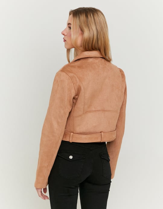 TALLY WEiJL, Beige Suede Biker Jacket for Women