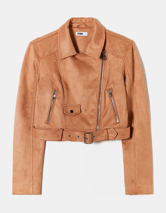 TALLY WEiJL, Beige Suede Biker Jacket for Women