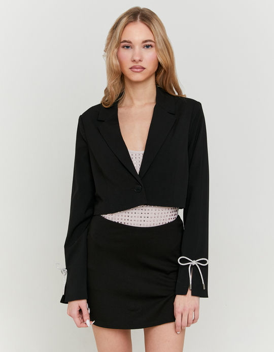TALLY WEiJL, Blazer Court Noir avec Nœuds en Strass for Women