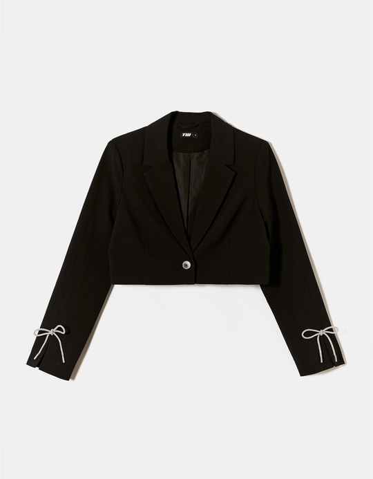 TALLY WEiJL, Blazer Court Noir avec Nœuds en Strass for Women