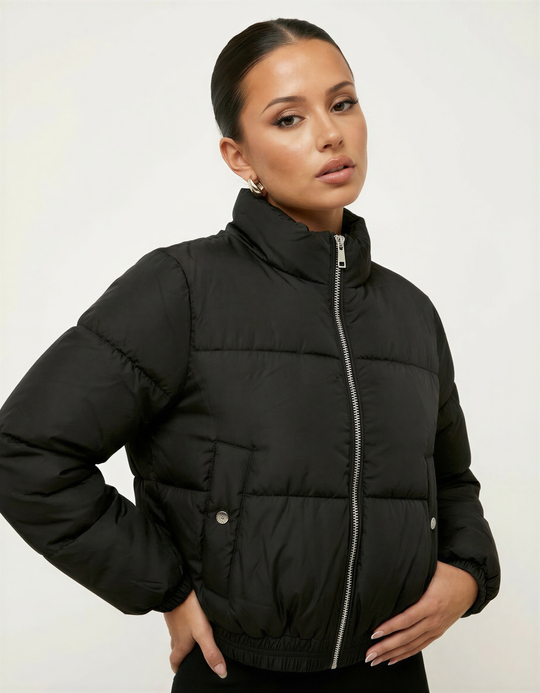 TALLY WEiJL, Black Cropped Puffer Jacket for Women