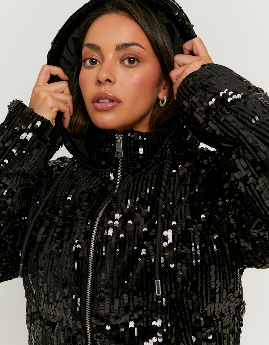TALLY WEiJL, Black Sequined Padded Jacket for Women