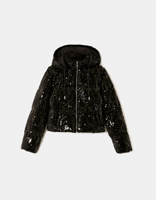 TALLY WEiJL, Black Sequined Padded Jacket for Women