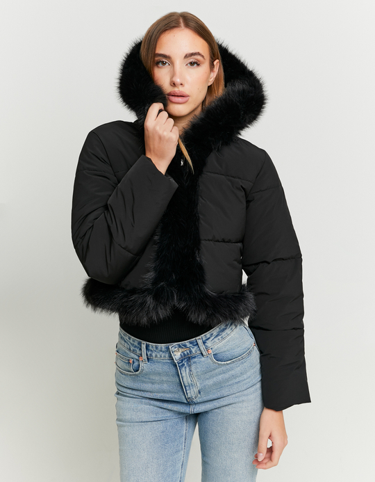 TALLY WEiJL, Black Padded Jacket with Faux Fur Details for Women