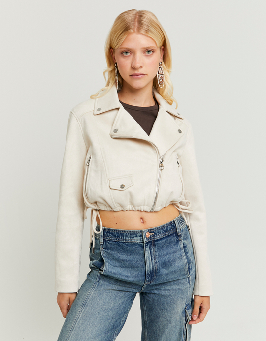 TALLY WEiJL, White Suede Biker Jacket for Women