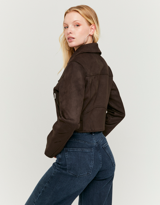 TALLY WEiJL, Brown Suede Biker Jacket for Women