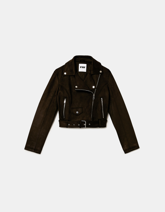 TALLY WEiJL, Brown Suede Biker Jacket for Women