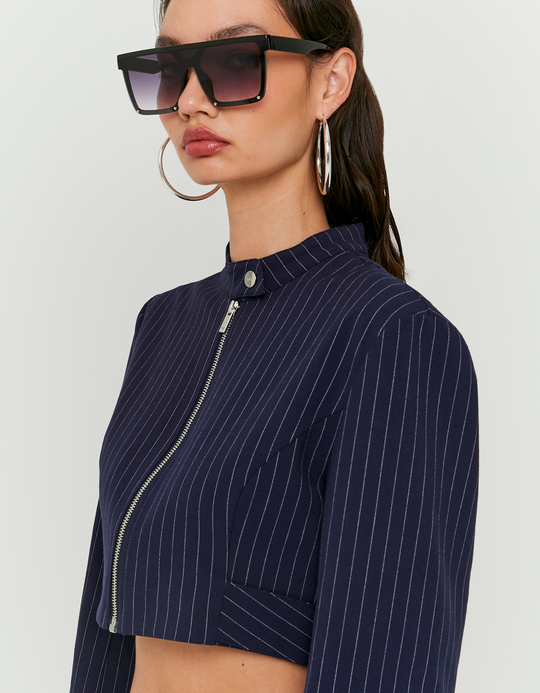 TALLY WEiJL, Blazer Bleu Court à Fines Rayures for Women