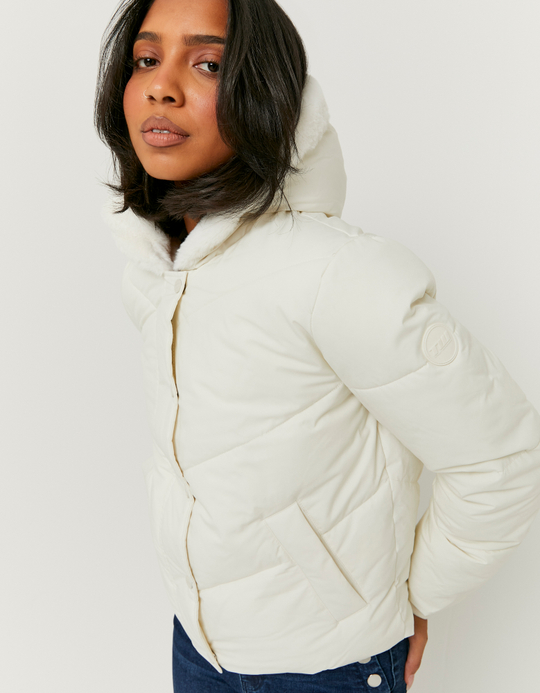 TALLY WEiJL, Weisse Jacke mit Polster und Kunstfell for Women