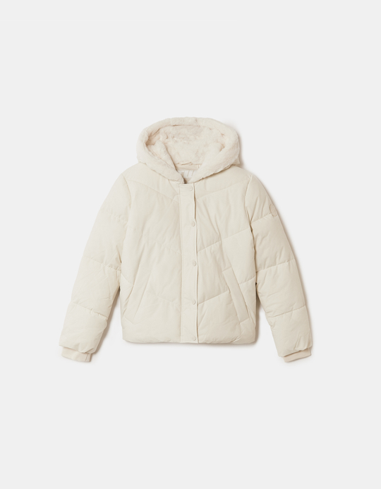 TALLY WEiJL, White Padded Jacket with Faux Fur for Women