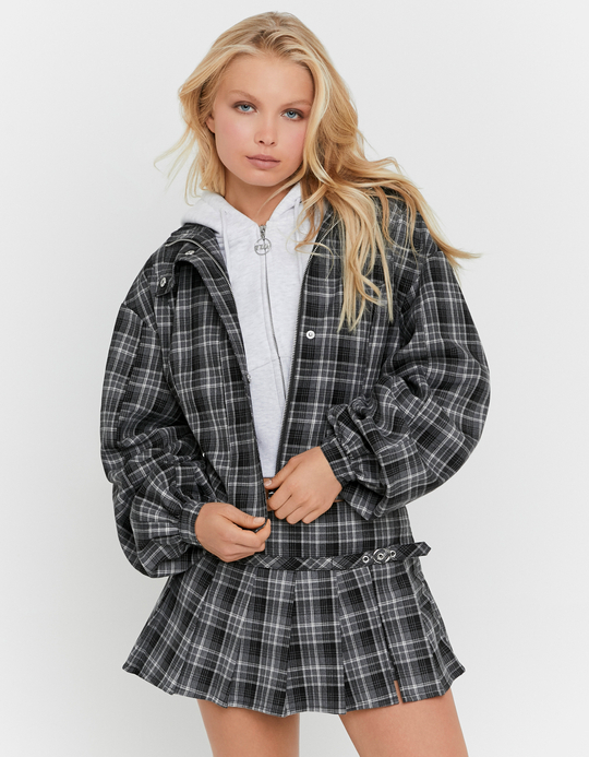 TALLY WEiJL, Grey Checked Bomber Jacket for Women
