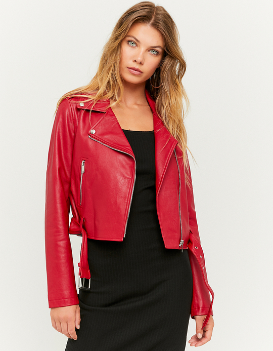 TALLY WEiJL, Giacca Biker Rossa in Pelle Sintetica for Women