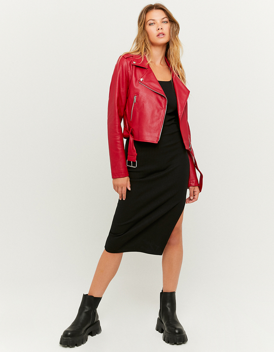 TALLY WEiJL, Red Faux Leather Biker Jacket for Women