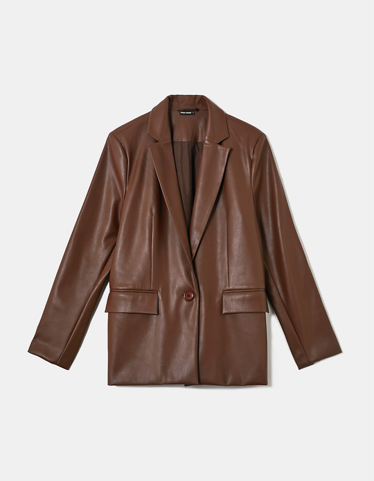 TALLY WEiJL, Blazer Brun Similicuir for Women