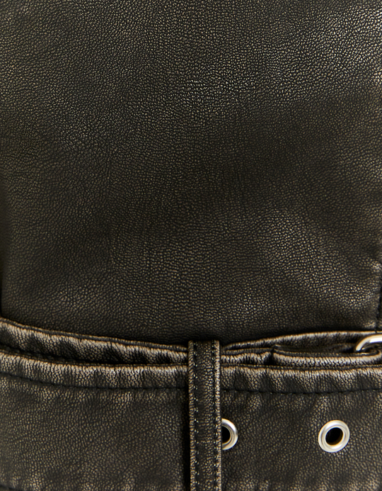 TALLY WEiJL, Μπουφάν Αμάνικο Biker Faux Leather Μαύρο for Women