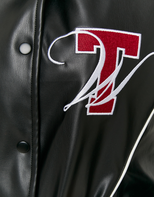 TALLY WEiJL, Black Faux Leather Oversize Varsity Jacket for Women