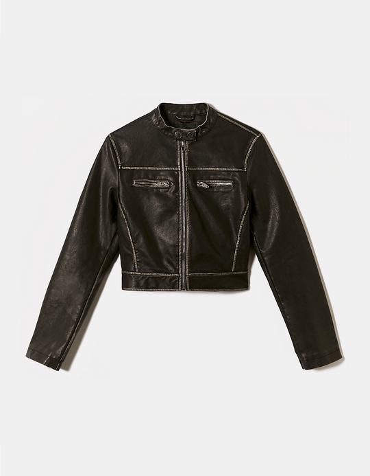 TALLY WEiJL, Μπουφάν Faux Leather Μαύρο for Women