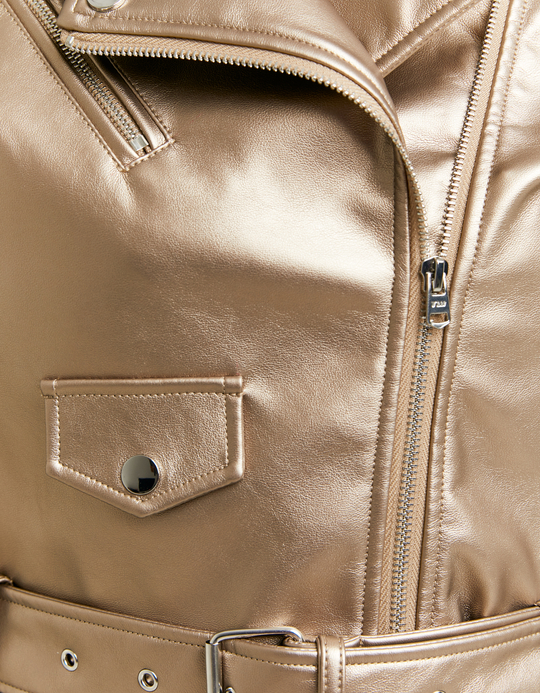 TALLY WEiJL, Golden Faux Leather Biker Jacket for Women
