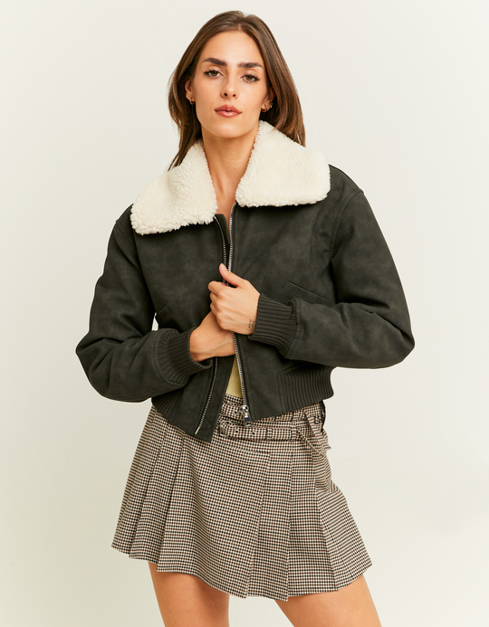 TALLY WEiJL, Washed Aviator with Removable Shearling Collar for Women