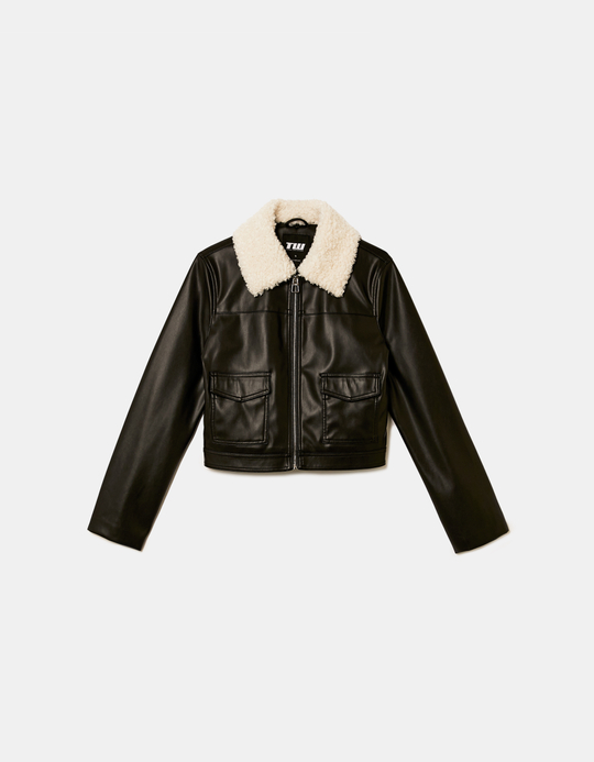 TALLY WEiJL, Black Jacket With Faux Fur Collar for Women