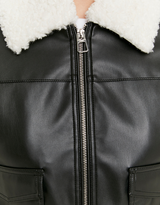 TALLY WEiJL, Black Jacket With Faux Fur Collar for Women