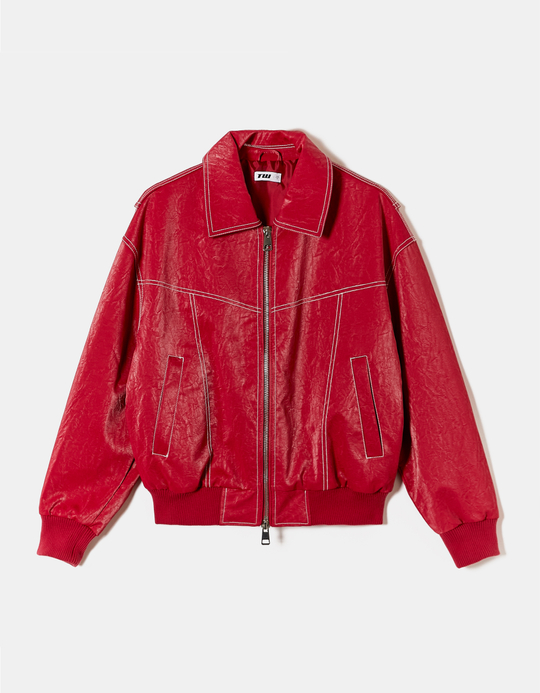 TALLY WEiJL, Oversize Faux Leather Bomber with Crinckle Effect for Women