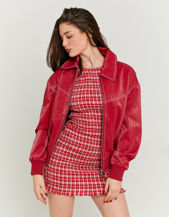 TALLY WEiJL, Oversize Faux Leather Bomber with Crinckle Effect for Women