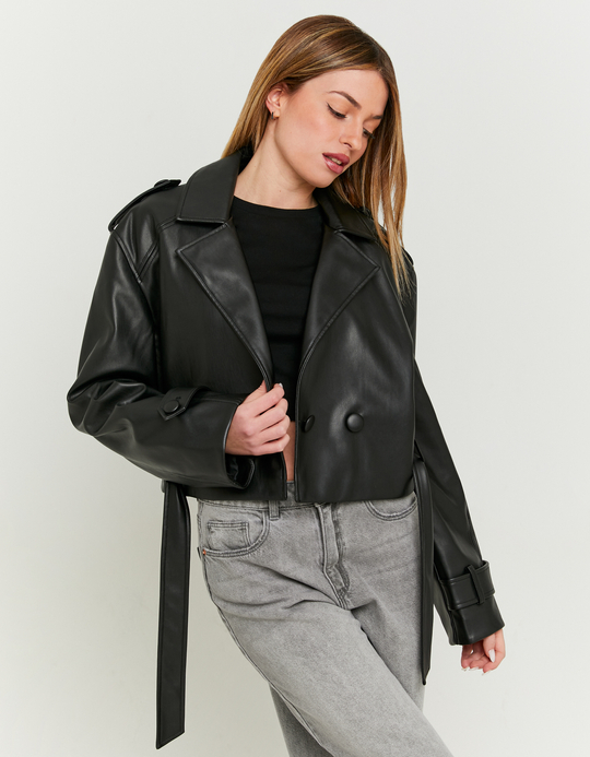 TALLY WEiJL, Trench Court Noir en Similicuir for Women