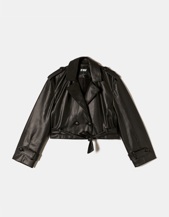 TALLY WEiJL, Schwarzer kurzer Trenchcoat mit Kunstleder for Women